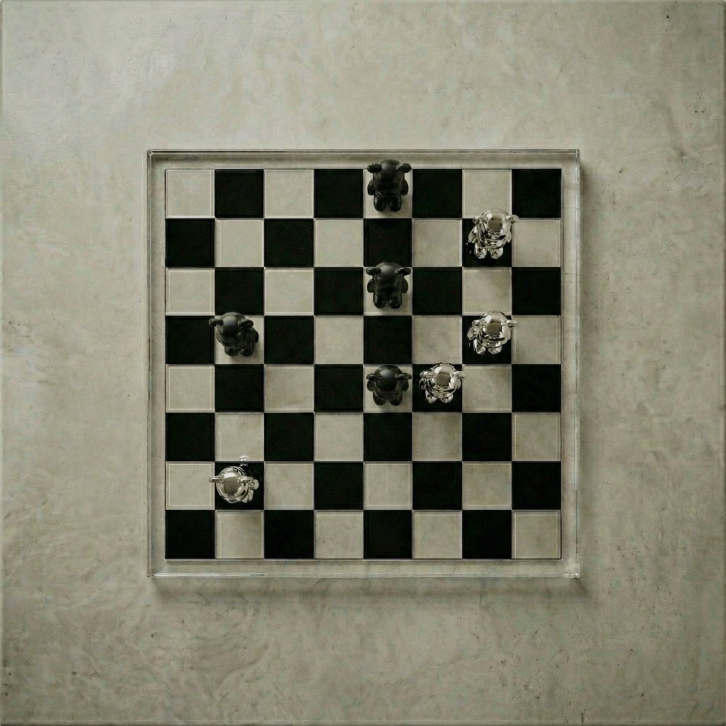 GLASS CHESS SET WITH BEAR FIGURES