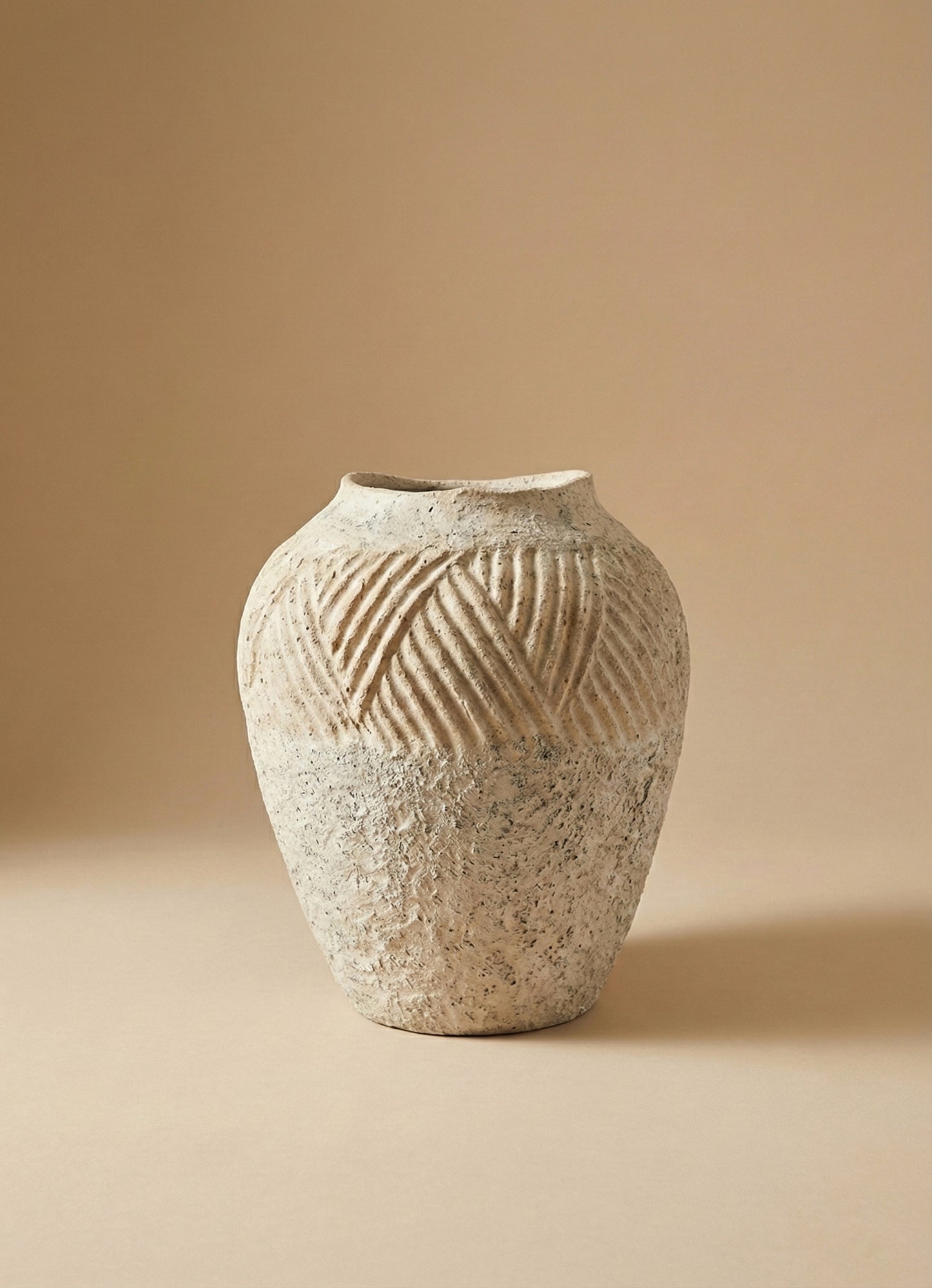 STONEWARE VASE WITH GEOMETRIC RELIEF