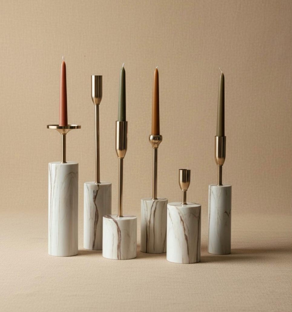 SIX-PIECE MARBLE EFFECT CANDLE HOLDER SET