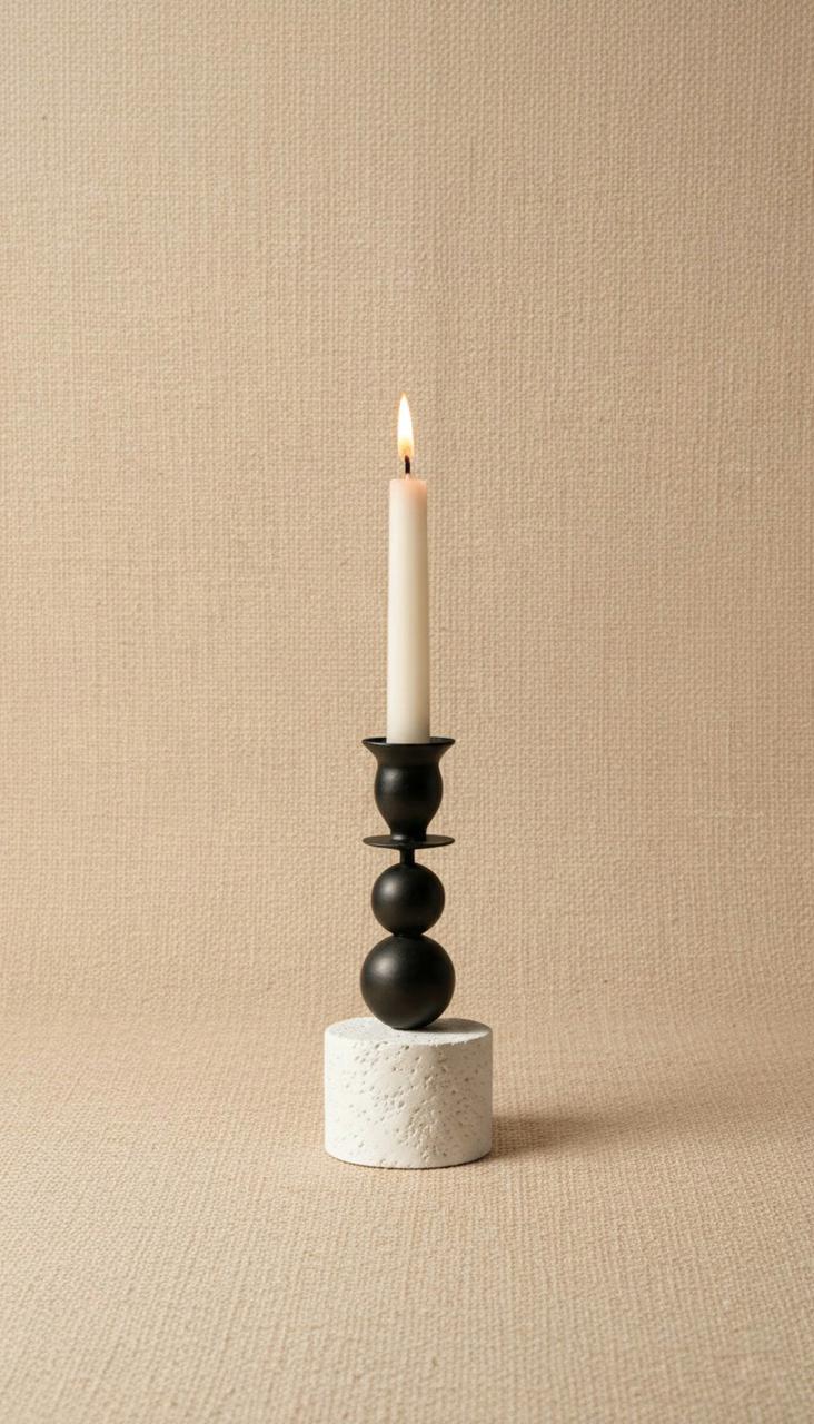 IRON TAPER CANDLE HOLDER WITH TEXTURED BASE