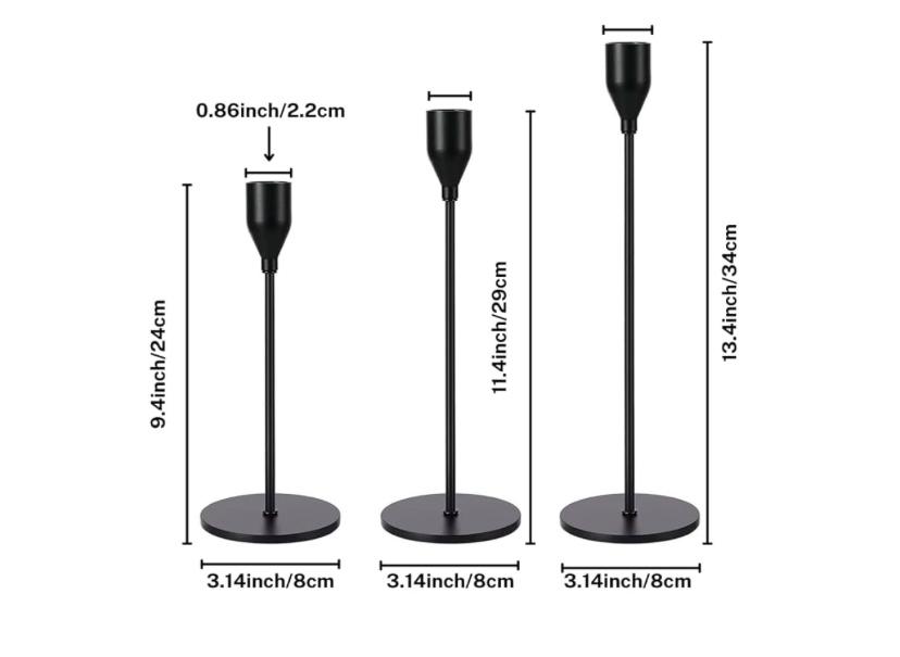 SET OF THREE BLACK IRON TAPER HOLDERS