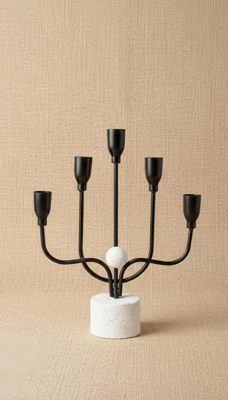 FIVE-ARM IRON CANDELABRA WITH TEXTURED BASE