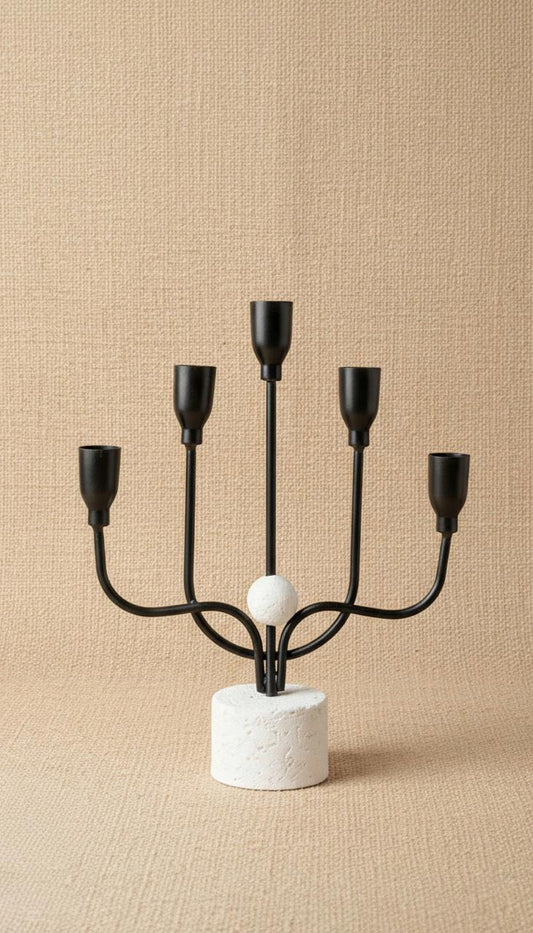 FIVE-ARM IRON CANDELABRA WITH TEXTURED BASE