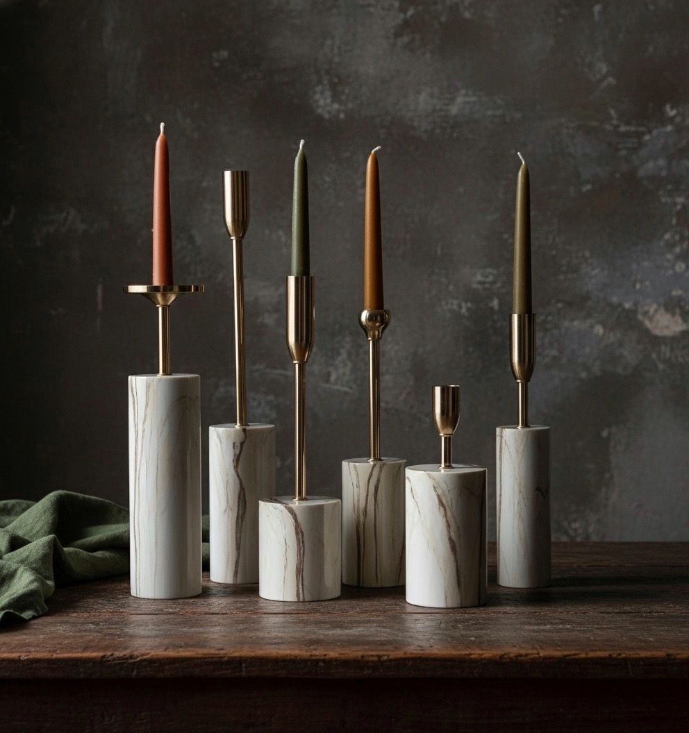 SIX-PIECE MARBLE EFFECT CANDLE HOLDER SET